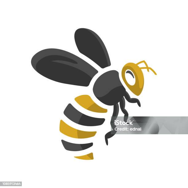 Design Of A Bee With Simple Flat Style Vector Stock Illustration - Download Image Now - Bee, Logo, Honey