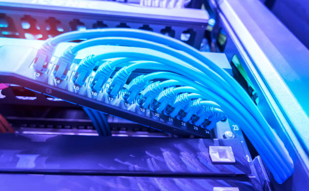 istock Ethernet interface ports of network equipment and cables 1085920832