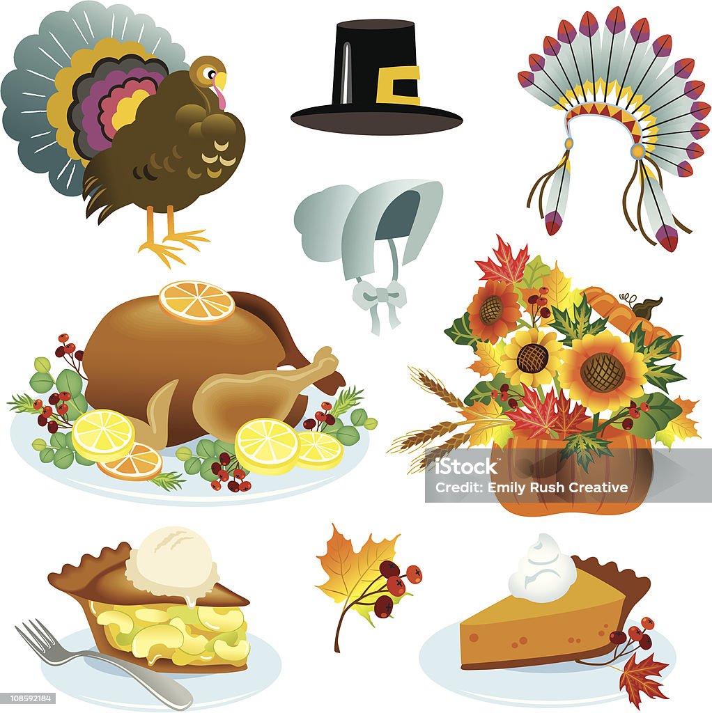 Iconos del Día de Acción de gracias - arte vectorial de Amarillo - Color libre de derechos