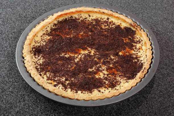 istock Freshly baked tart with chocolate topping. Making Lemon Mascarpone Pie Series. 1085924140