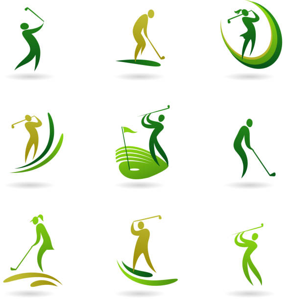 значки в гольф - golf swing golf teeing off men stock illustrations