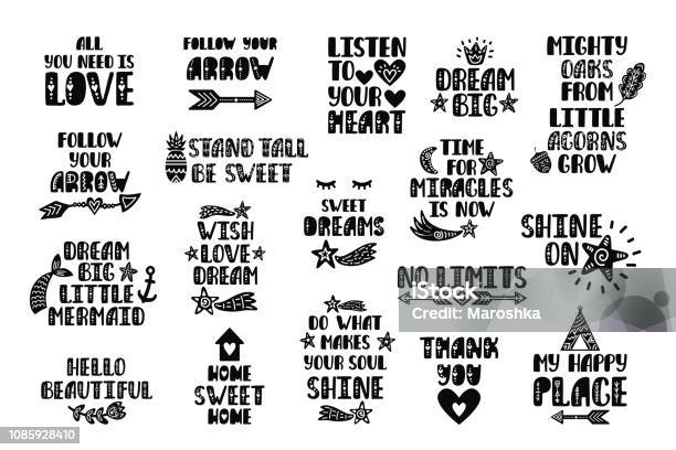 Set Of Inspirational Printable Quotes Vector Hand Drawn Phrases Stock Illustration - Download Image Now