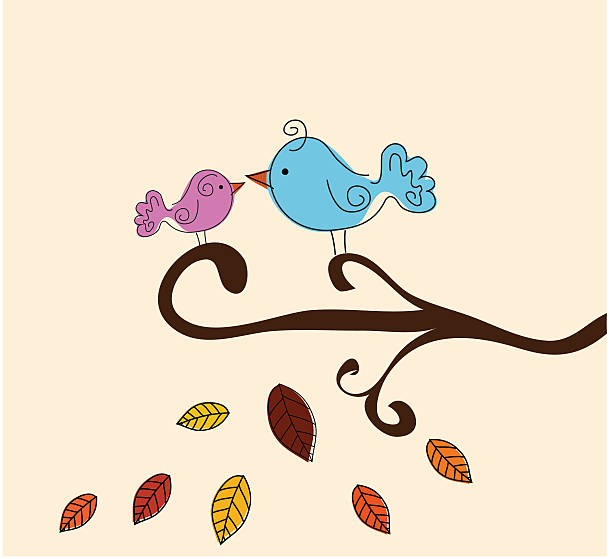 vector autumn background with tree and bird vector art illustration