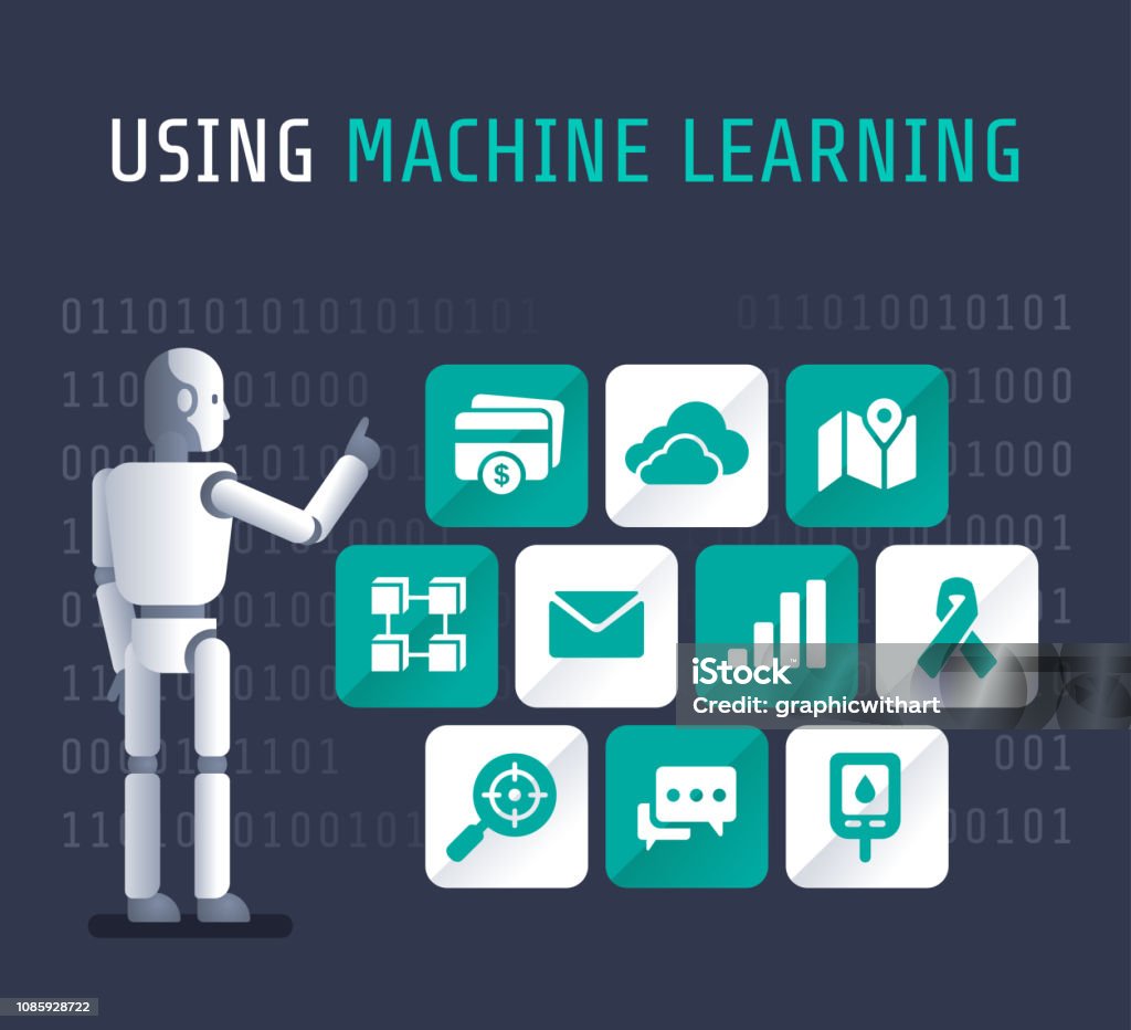 Using Machine Artificial Learning Flat Vector Illustrate Stock ...