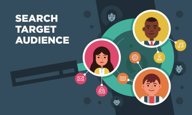 Vector research people searching target audience illustration Vector research people concept searching target audience illustration in flat style target market stock illustrations