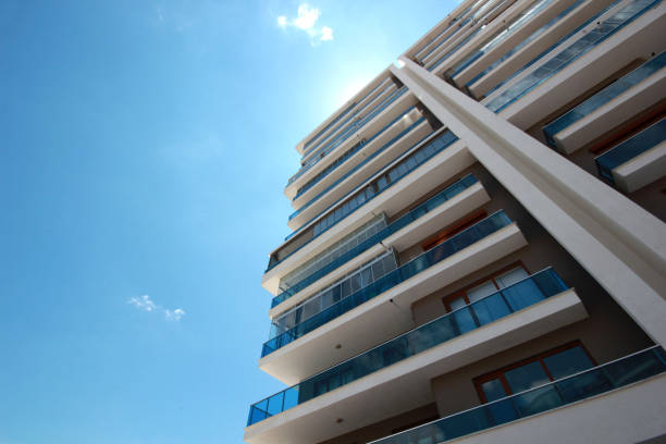 Modern apartment building and balcony stock photo