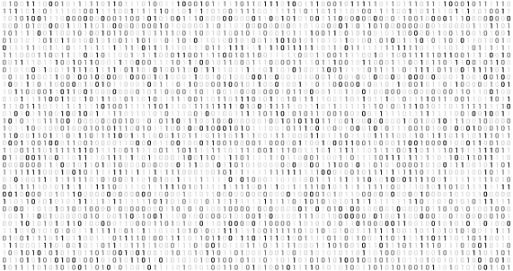 Binary matrix code. Computer data stream, digital security codes and gray coding information. Screen with coding numbers, matrix hacking coded digital display abstract vector background