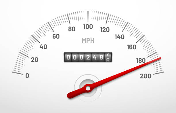 Car speedometer dashboard. Speed meter panel with odometer, miles counter and urgency dial isolated vector concept Car speedometer dashboard. Speed meter panel with odometer, miles counter and urgency dial or cars instrument fast dashboard. Mile gauge racing dash isolated vector concept car odometer stock illustrations