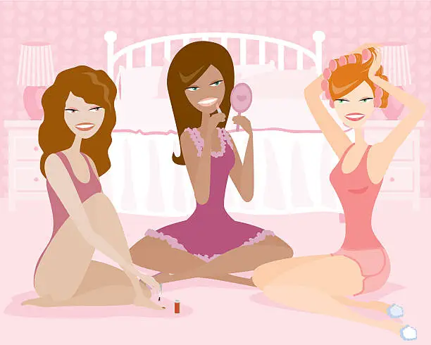 Vector illustration of Women At A Slumber Party