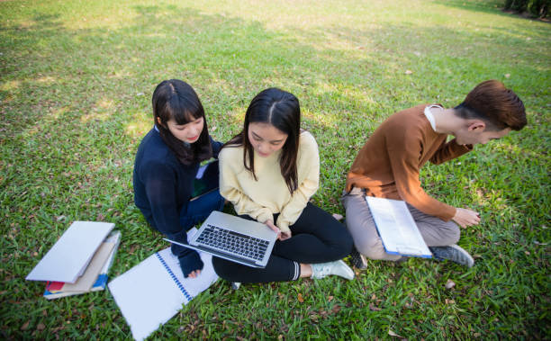 istock Young Women With Friend Using Laptop On Field 1085950526