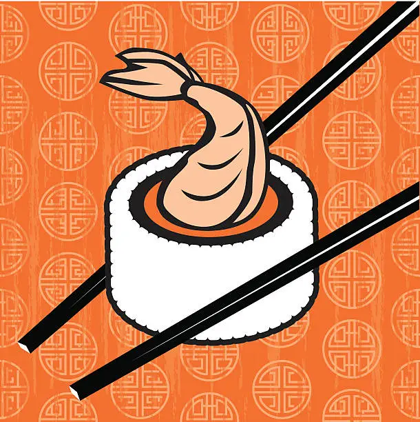 Vector illustration of Tempura Shrimp Sushi Roll