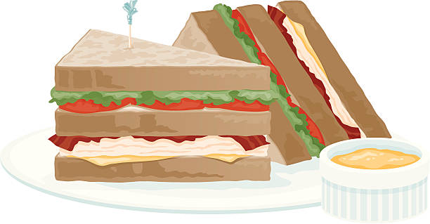 ilustrações, clipart, desenhos animados e ícones de clubhouse sanduíche - sandwich turkey bread toast