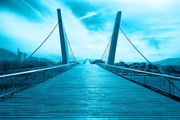 Diagonal wooden plank overpass