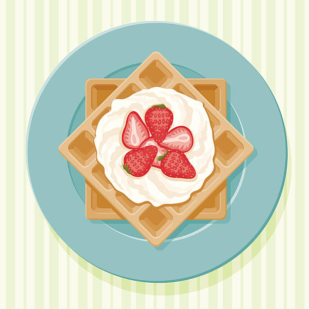 Belgian Waffles A plate of Belgian style waffles, with whipped cream and strawberries. No gradients were used when creating this illustration. waffle vector stock illustrations