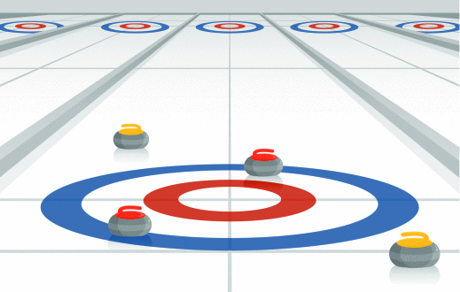 A curling rink with curling rocks. Gradients were used when creating this illustration.