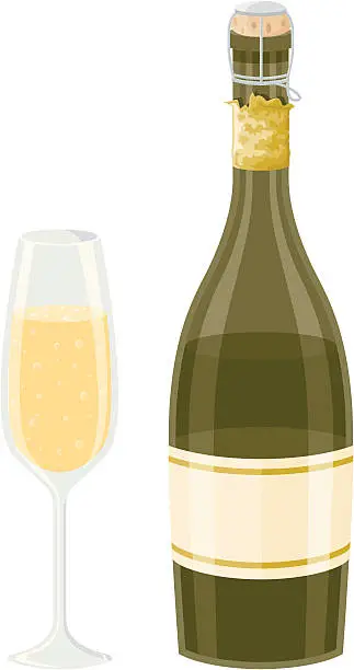 Vector illustration of Champagne Bottle and Glass