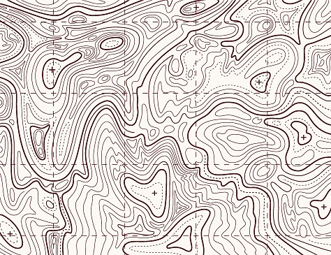 Topographic map. Trail mapping grid, contour terrain relief line texture. Cartography vector concept