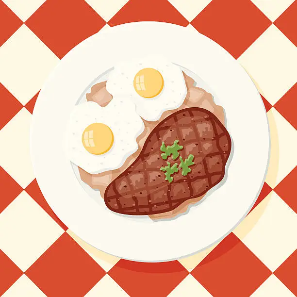 Vector illustration of Steak and Eggs with Hash Browns