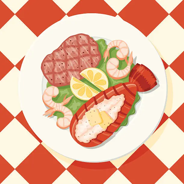 Vector illustration of Salmon, Prawns and Lobster