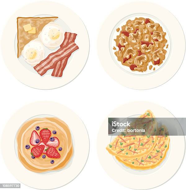 Vetores de Conjunto De Cafédamanhã e mais imagens de Bacon - Bacon, Granola, Ovo