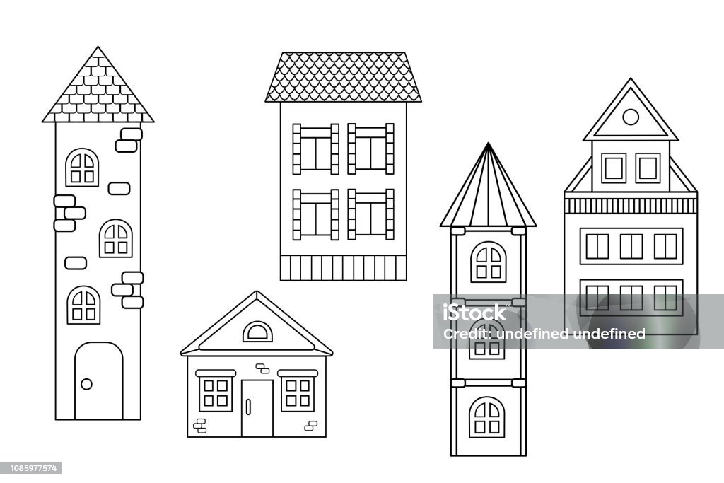 Vector houses for coloring books Five vector the houses and towers of books coloring pages Architecture stock vector