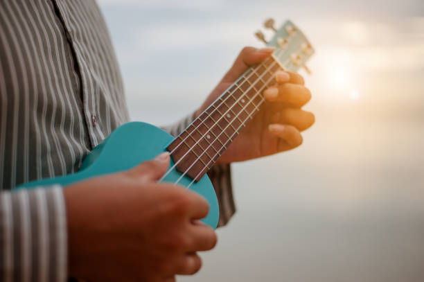 istock Man playing ukulele at the beach 1085977970
