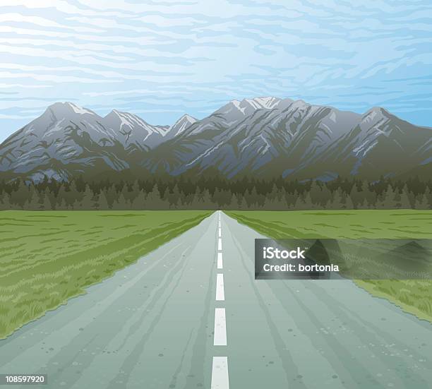 Ilustración de Montañas Y La Autopista y más Vectores Libres de Derechos de Montañas Rocosas - Montañas Rocosas, Vector, Vía