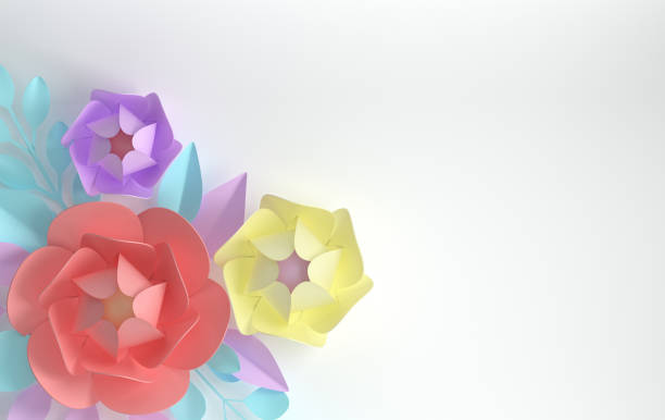 istock 3d render paper flowers with branches and leaves. Digital illustration, pastel colored paper flowers. floral composition background, wedding card, quilling, romantic bridal bouquet 1085991758