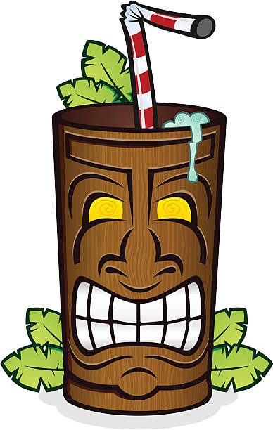 tiki kubek z liści palmowych - tiki hawaiian culture wood grain hawaiian ethnicity stock illustrations