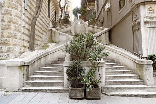 Kamondo Stairs, a famous pedestrian stairway leading to Galata Tower, built around 1870, İstanbul, Turkey