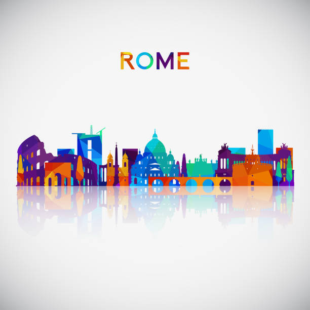 roma manzarası siluet renkli geometrik tarzı. tasarımınızı simgesi. vektör çizim. - roma stock illustrations