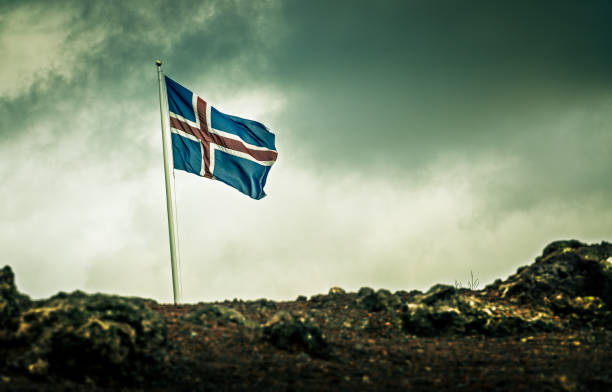 Flag on Iceland Flag on Iceland pennant bannerfish photos stock pictures, royalty-free photos & images