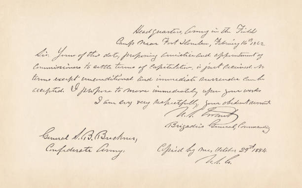 ilustrações, clipart, desenhos animados e ícones de carta do general u.s. grant (1862), guerra civil americana, fac-símile - symbol president ulysses s grant usa