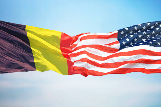 istock Flags of the USA and Belgium 1086006884