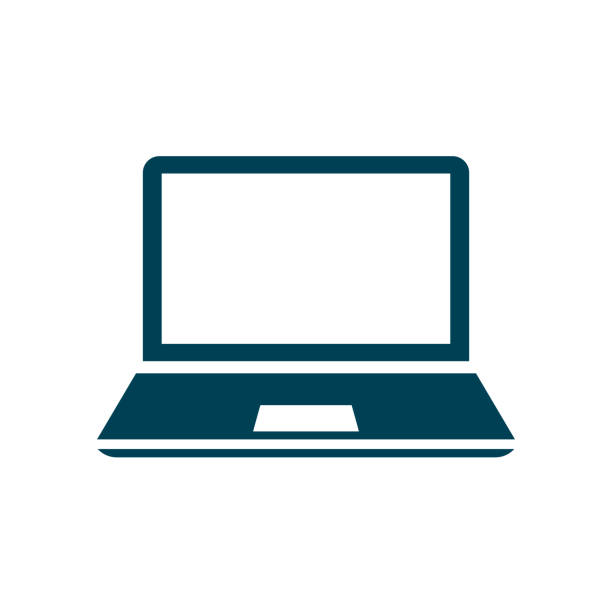 ikon perangkat laptop, peralatan kantor - vektor stok - laptop ilustrasi stok