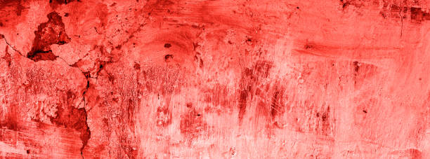 textura de hormigón teñido de color viven pintura coral - spotted paint red wall fotografías e imágenes de stock