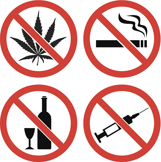 Forbidding  Vector Signs Forbidding  Vector Signs "No Smoking", "No Drugs", "No Cannabis"  and "No Alcohol" stop narcotics stock illustrations