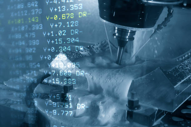 istock The abstract scene of  5-axis CNC milling machine. 1086013444
