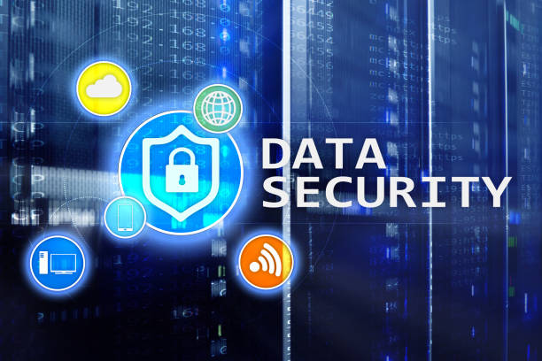 Data security, cybercrime prevention, and Digital information protection. Lock icons and server room background. Data security, cyber crime prevention, Digital information protection. Lock icons and server room background cybersecurity HIPAA Requirements stock pictures, royalty-free photos & images