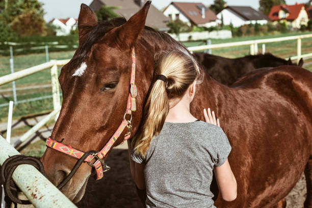 istock A blond teenager stroking horse 1086026572