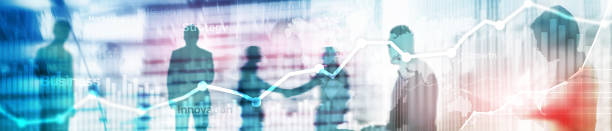 istock Business abstract background double exposure graph, chart and diagram. World wide map and. Global business and financial trading concept. Website header banner. 1086026722