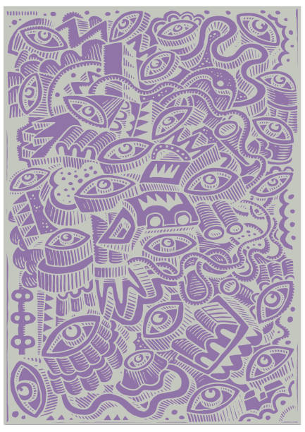 A geometric or ethnic doodle featuring eyes in a geometric organic universe. Or something.