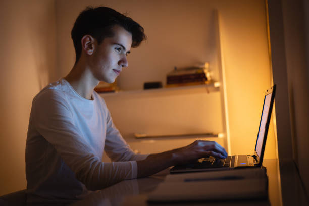 istock Teenage boy learning at night 1086032362