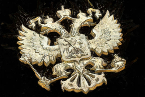 emblema de bronce estado dibujo acuarela de rusia - brass eagle fotografías e imágenes de stock