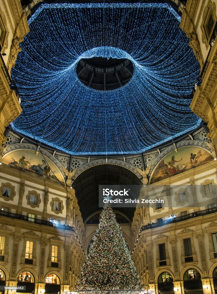 Galleria Vittorio Emanuele II, Christmas Tree, Milan Christmas tree in Vittorio Emanuele II Galleria, Milan, Italy Architectural Dome Stock Photo