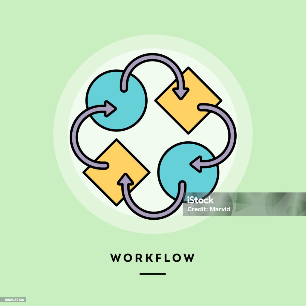 Workflow Banner Design Workflow Flat Design Thin Line Banner Stock Illustration - Download ...