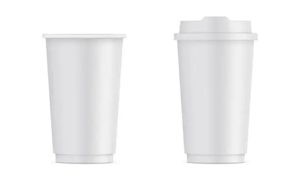 Vector illustration of Two tall paper disposable takeaway cups