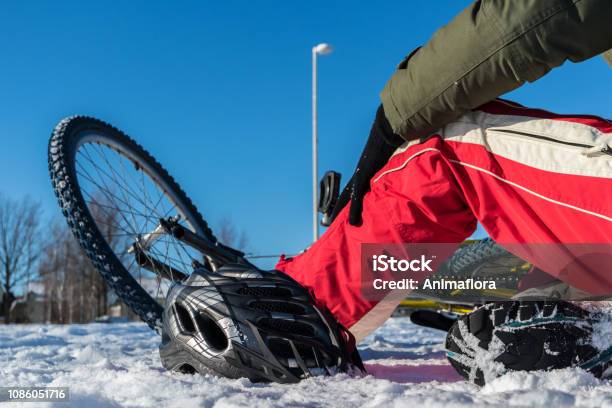 Bicycle Crash In Winter Stock Photo - Download Image Now - Car, Copy Space, Germany