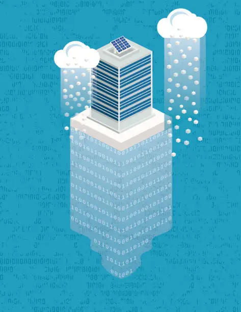 Vector illustration of Isometric Smart City With Data Cloud Technology