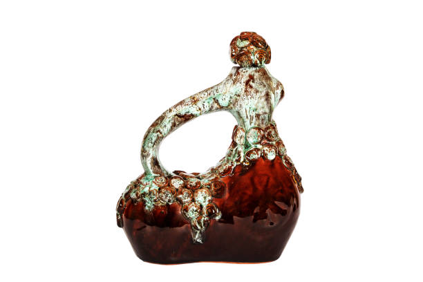 Empty ceramic decorative wine jug on a white background. Vintage decorative jug isolated on white background.